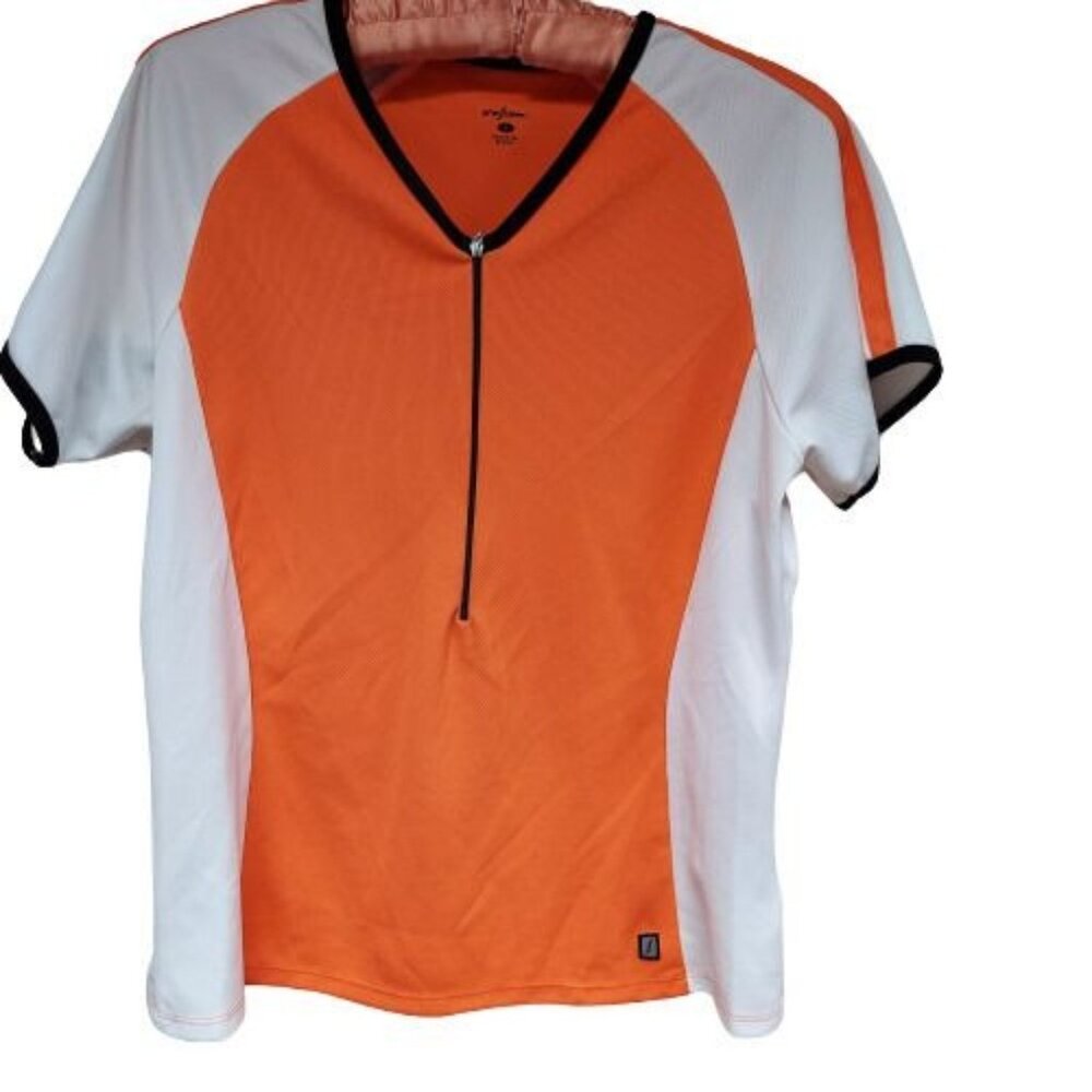 Shebeest Women Large Colorblock Orange Cycling Jersey Shirt 1/2 Zip Short Sleeve